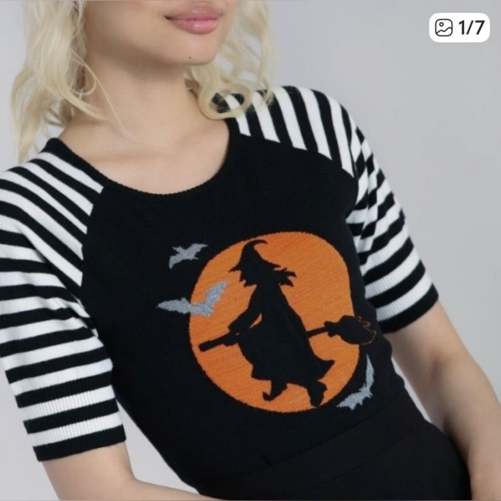 Hell Bunny short sleeved knit sweater stripes witch Halloween L